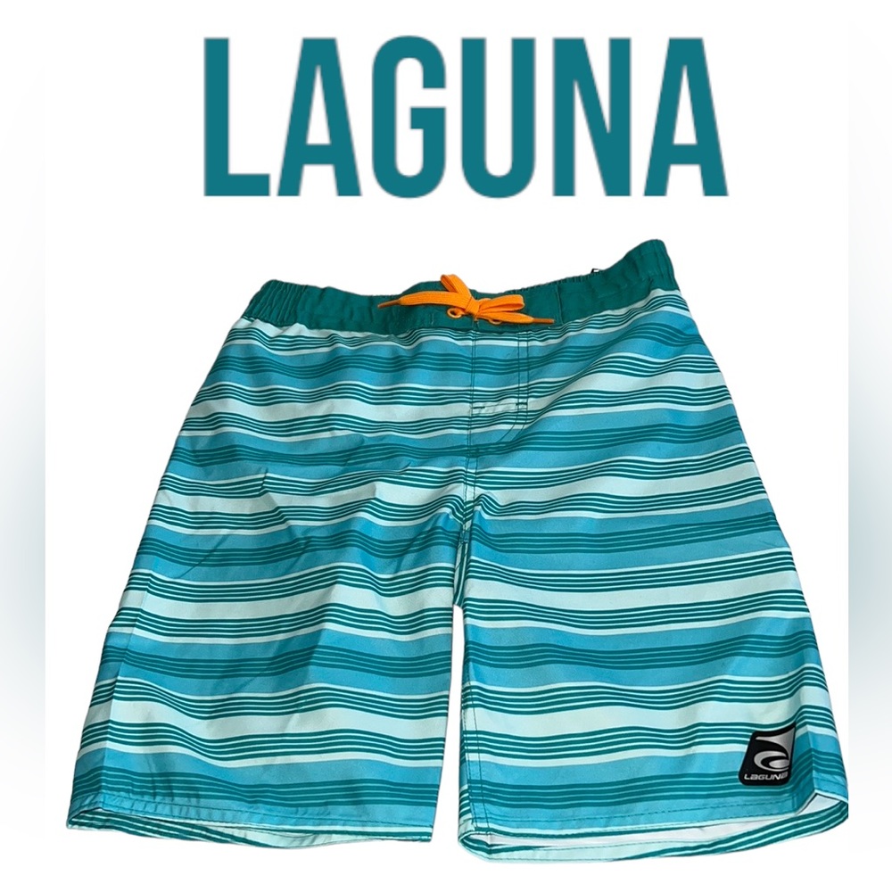 Laguna Boys Stripe Swim Trunks Summer Board Shorts UPF 50+ Size Med (10-12) NWT